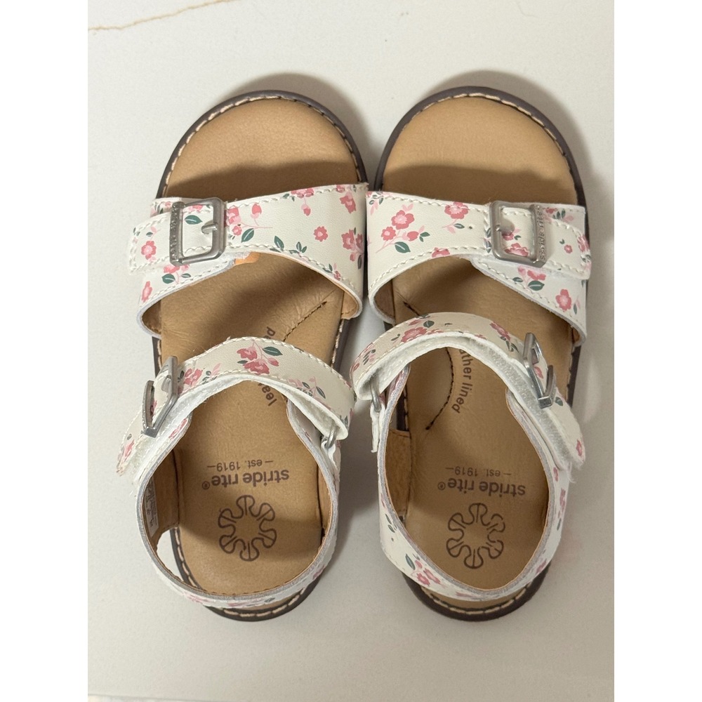Stride Rite Alina Girls Floral Sandals White Pink Leather Lined BG037801 Size 8M